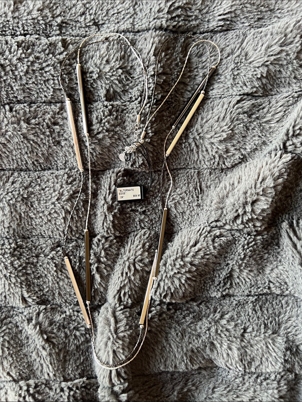 Layered Bar Pendant Necklace in Silver and Black